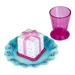 NEW American Girl BIRTHDAY PARTY SET Gift Cake Plate Tumbler Glass Accessories